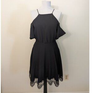 A/X Armani Exchange Black Cold Shoulder Lace Hem Dress Size 4